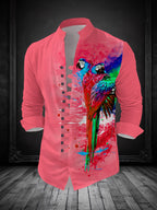 Men'S Fashion Stand Collar Long Sleeve Shirt with 11-Row Buttons Casual Versatile Top - Multicolor 7