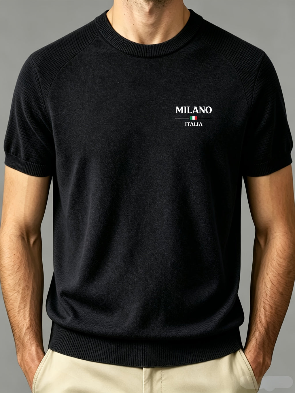 Easy Commuter Men'S Knit Short Sleeve, Off-Shoulder Design Business Casual T-Shirt Top - Black