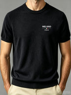 Easy Commuter Men'S Knit Short Sleeve, Off-Shoulder Design Business Casual T-Shirt Top - Black