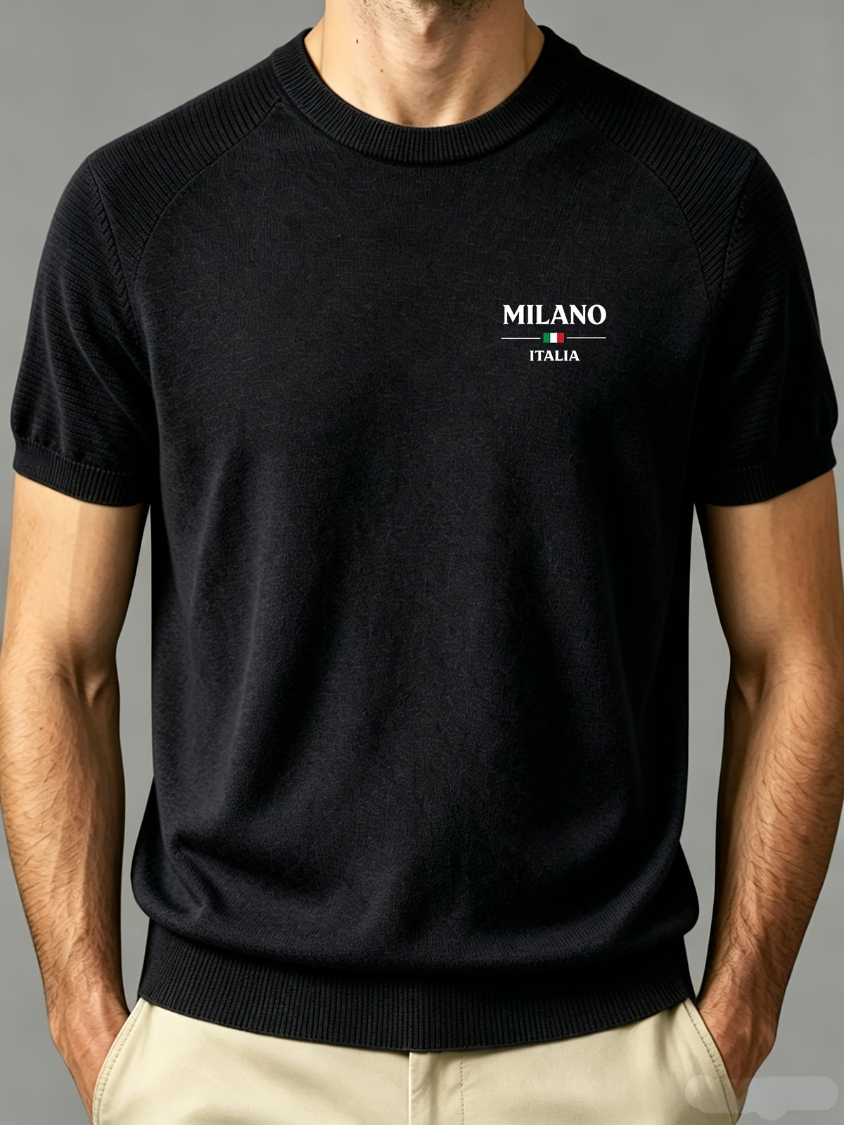 Easy Commuter Men'S Knit Short Sleeve, Off-Shoulder Design Business Casual T-Shirt Top - Black