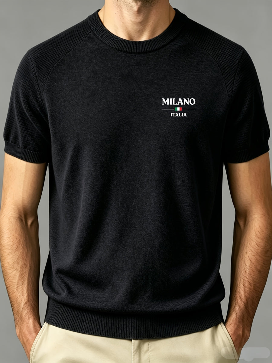 Easy Commuter Men'S Knit Short Sleeve, Off-Shoulder Design Business Casual T-Shirt Top - Black