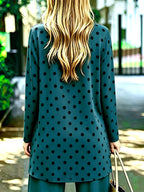 Plus Size, Plus-size Women's Casual 3pcs Set: A Casual and Comfortable Solid-color Vest, a Polka-dot Print Long-sleeve Cardigan, and Loose-fitting Casual Trousers, Stylish Leisurewear - Peacock Blue