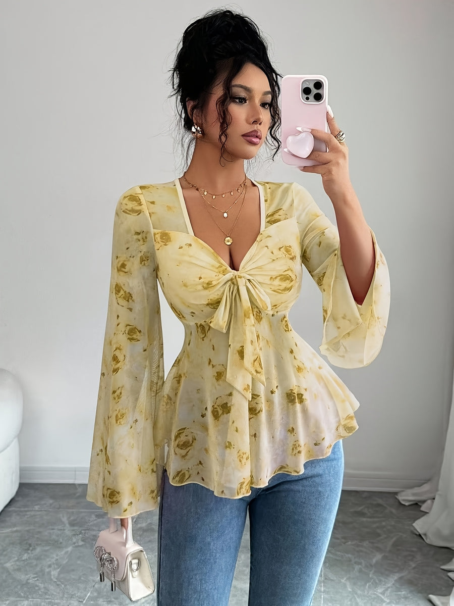 Women'S Fashion Casual Printed Top - Yellow