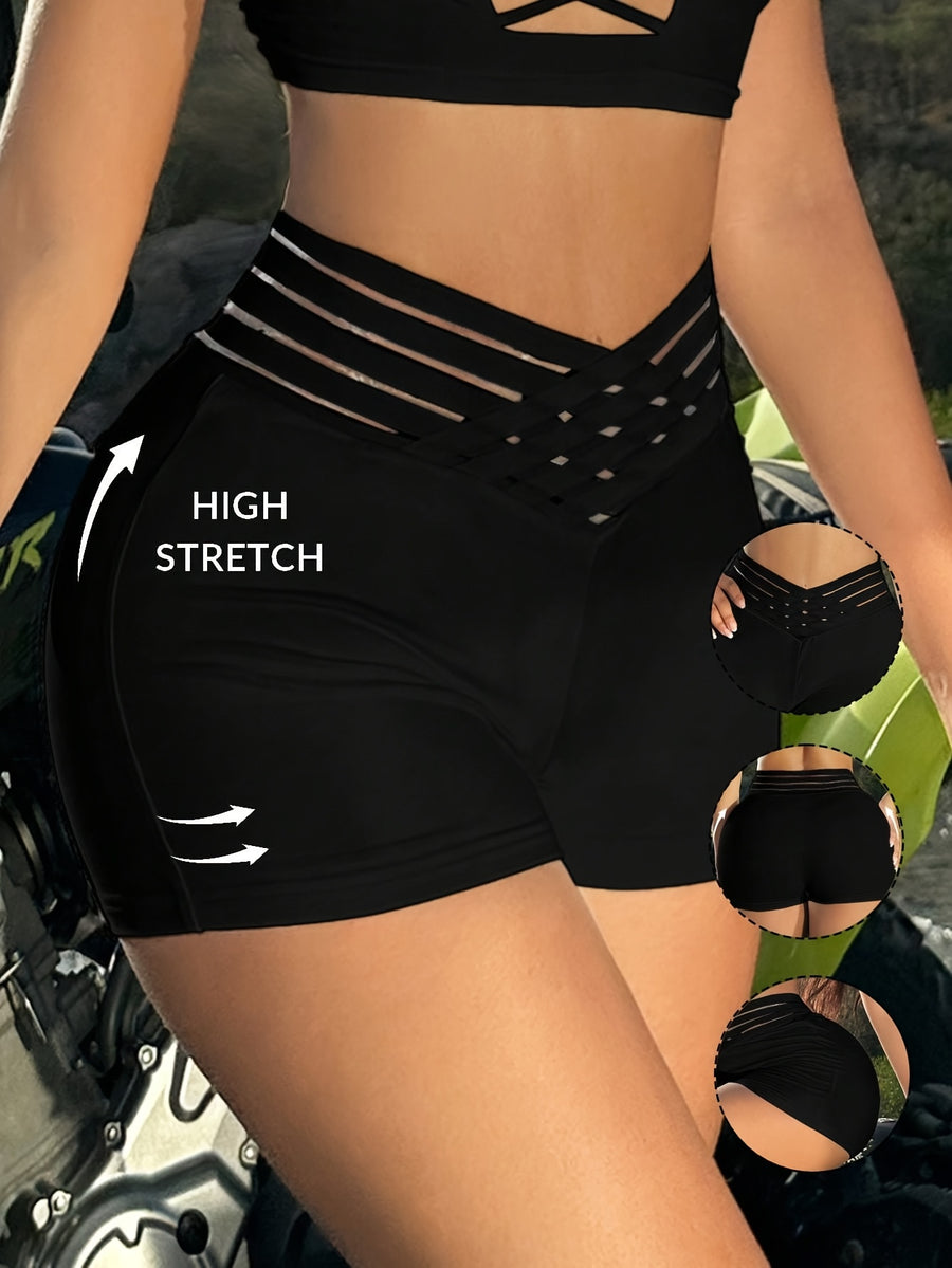 Women'S High-Stretch Black Shorts - Comfortable Knit Fabric, Stretchy Waistband, Casual Style, All-Season Wear, Casual Wear|Stretchy Fabric|Polyester Shorts - Black