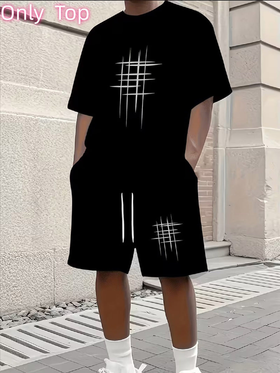 Men's Classic Printed T-Shirt, Crew Neck Short Sleeve, Suitable for Year-Round Daily Wear - Black