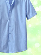 Single Piece Men'S Solid Color Short-Sleeved Shirt, Button-Up Cardigan Casual And Comfortable, Versatile for Daily Travel And Outdoor Activities in Summer - Sky Blue