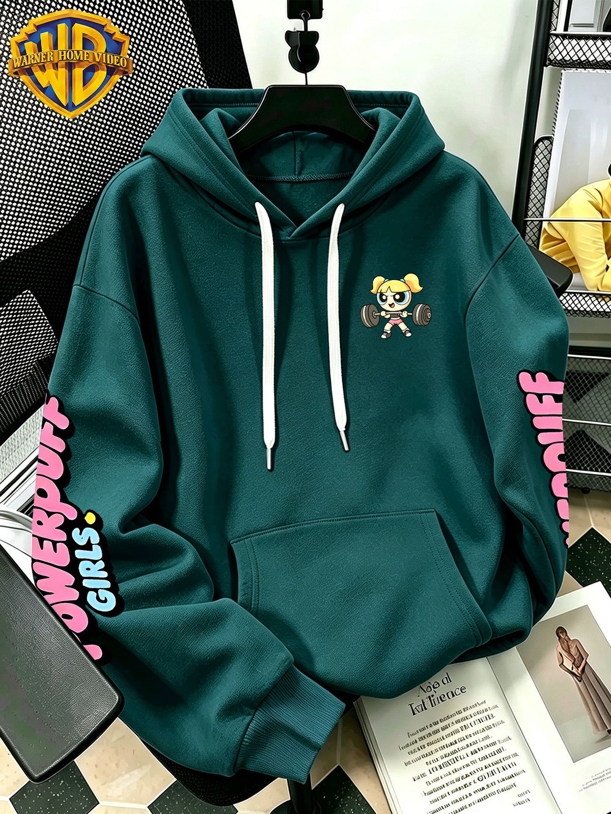 Warner Bros Official Dumbbell Bubble Cartoon Print Hoodie - Men's Fashion Hoodie with Adjustable Drawstring, Loose and Comfortable Sweatshirt, Suitable for Daily and Outdoor Sports Wear, the Perfect Choice for Warmth in Autumn and Winter! Sizes - Green