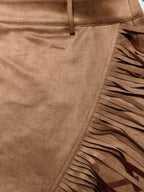 Elegant Women'S Faux Suede Fringe Mini Skirt - Light Brown-1