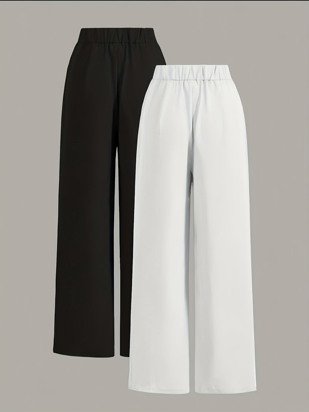High-Waisted Wide-Leg Pants Two-Piece Set - Black+White