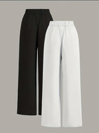 High-Waisted Wide-Leg Pants Two-Piece Set - Black+White