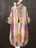 Women's Plaid Shirt Chic Women Blouse Elegant and Women's Blouses New In External Clothes Korean Style - Mixed colors