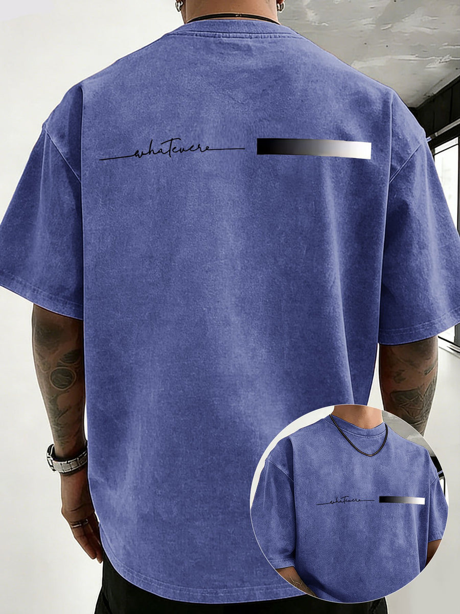 Midsummer Holiday Style Unisex T-Shirt, Pure Washed Distressed, Double-Sided Print, Breathable And Sweat-Absorbent, Loose Fit for Outdoor Hiking Sports Trendy Casual Short Sleeve, Sweat-Resistant - Royal Blue