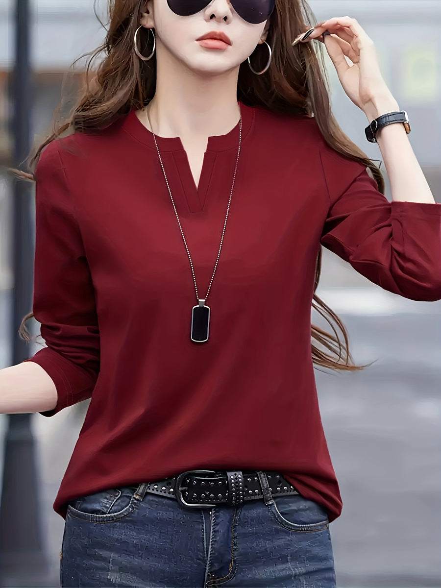 Elegant Fashionable Women'S Top | Solid Color, Regular Length, Suitable For Spring/Summer - Burgundy