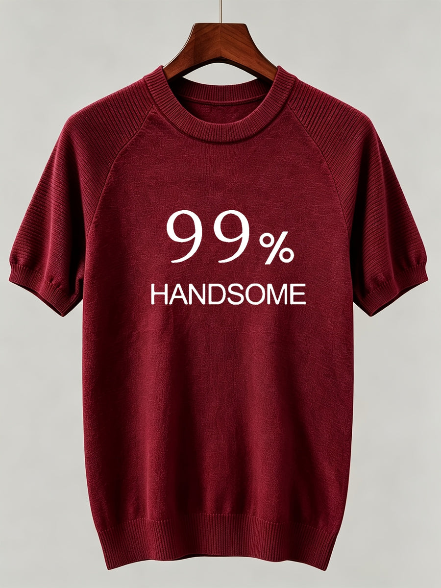2026 Light Luxury Texture Men'S Off-Shoulder Knit Short Sleeve, Comfortable And Breathable Summer T-Shirt - Burgundy