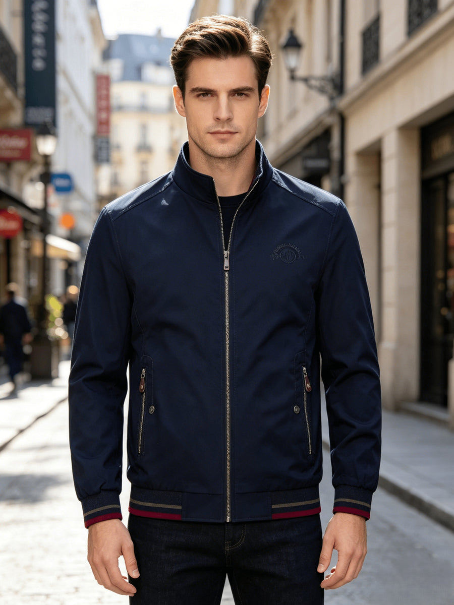 Reversible Stand-Up Collar Jacket, Spring/Autumn Casual Easy Men'S Versatile Outerwear - Deep Blue