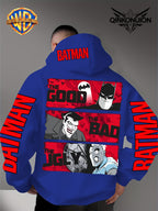 Warner Official Men's Hoodie, Red Bottom Three Grid Comic Batman Joker  Character Print Design, Machine Washable, Warm and Casual for Autumn and Winter, Daily Drawstring Hoodie, Multi Functional Sports and Leisure Loose Version - Blue
