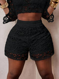 ASD1 Spring/Summer New Elegant Casual Solid Color Hollow-Out Loose Women'S Shorts - Black