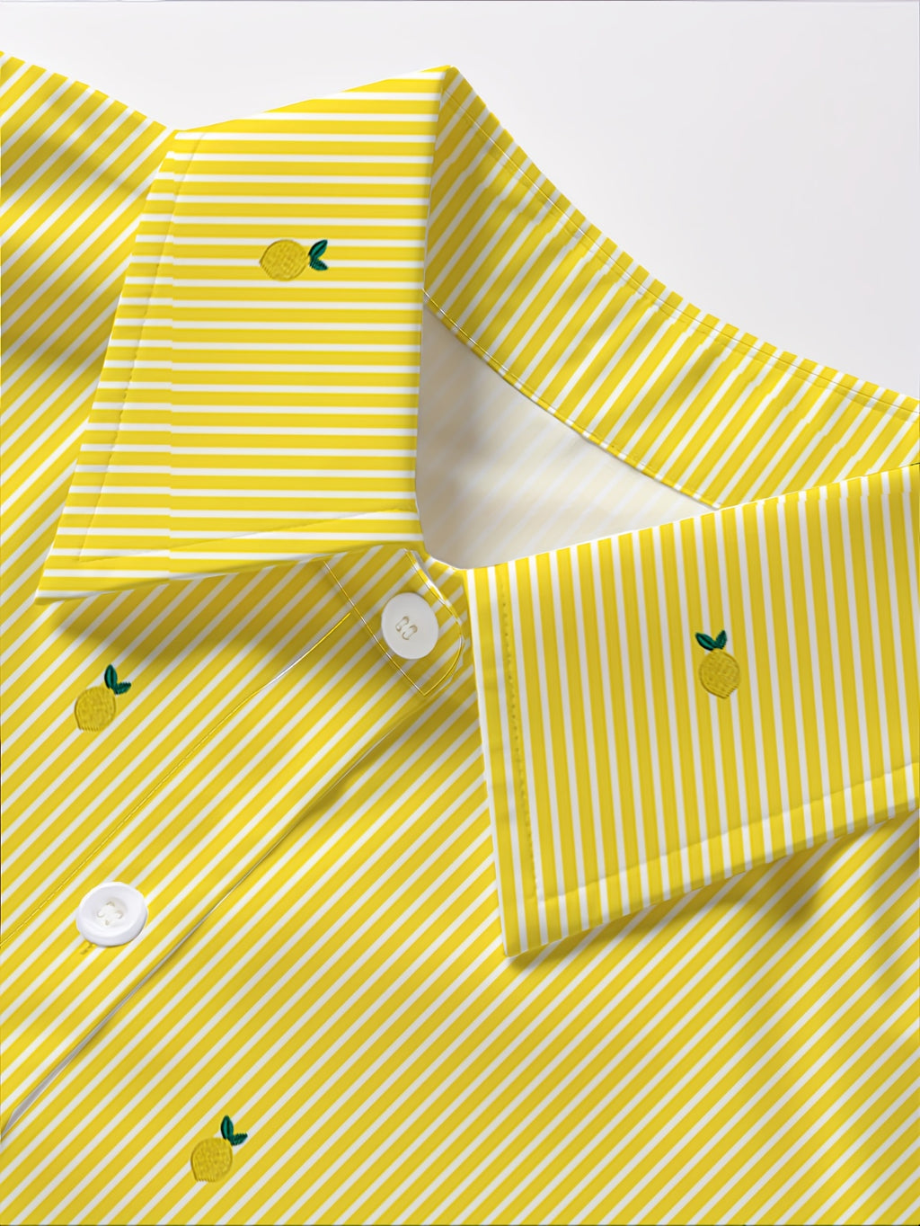 Women'S Spring Summer Striped Faux Fruit Print Shirt, Fashionable Elegant Casual Loose Long Sleeve Lapel Cardigan, Suitable for Daily Wear, Commuting, Vacation, Lightweight Comfortable Fabric - Yellow Striped Lemon