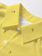Women'S Spring Summer Striped Faux Fruit Print Shirt, Fashionable Elegant Casual Loose Long Sleeve Lapel Cardigan, Suitable for Daily Wear, Commuting, Vacation, Lightweight Comfortable Fabric - Yellow Striped Lemon