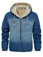 American Size Men'S Autumn And Winter High-Quality Denim Jacket - Blue