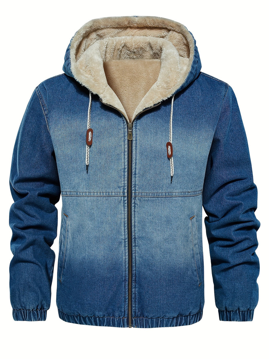 American Size Men'S Autumn And Winter High-Quality Denim Jacket - Blue