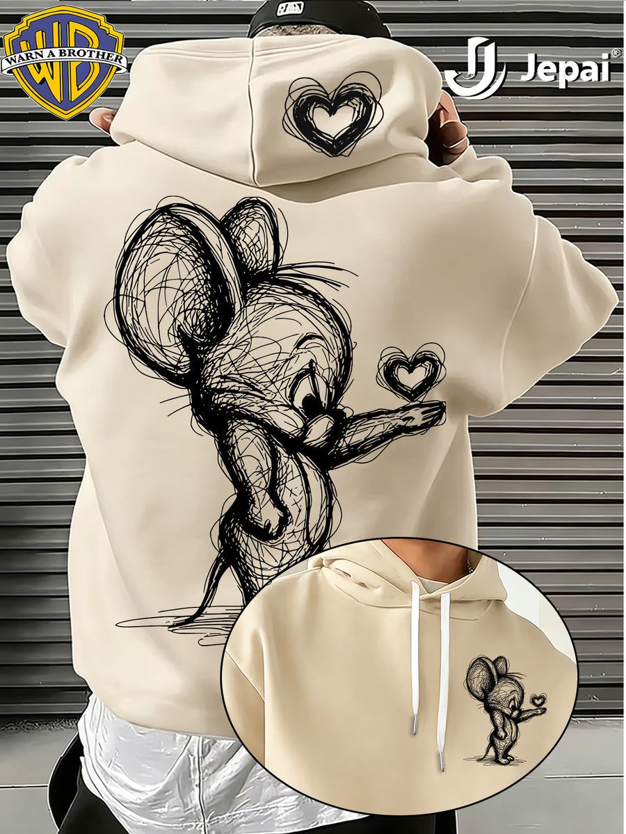 Official Warner Bros., Trendy Cool American Street Style Classic Character Theme Print Hoodie, American Street Style Unisex Long Sleeve Top, Suitable for Daily And Outdoor Activities, Ideal Warm Outerwear Choice for Autumn And Winter! - Apricot
