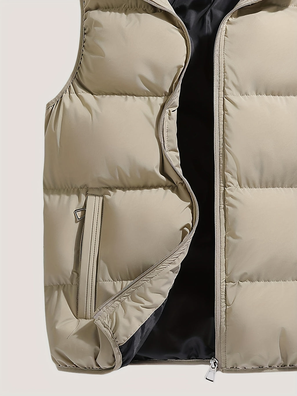 Men'S Autumn Winter Solid Color Vest, Outdoor Casual Fashion Thickened Waistcoat, Quilted Casual Warm Jacket with Removable Hood, Zippered Pockets, Men'S Cold Weather Jacket Top. Suitable for Multi-Scene Wear - Khaki