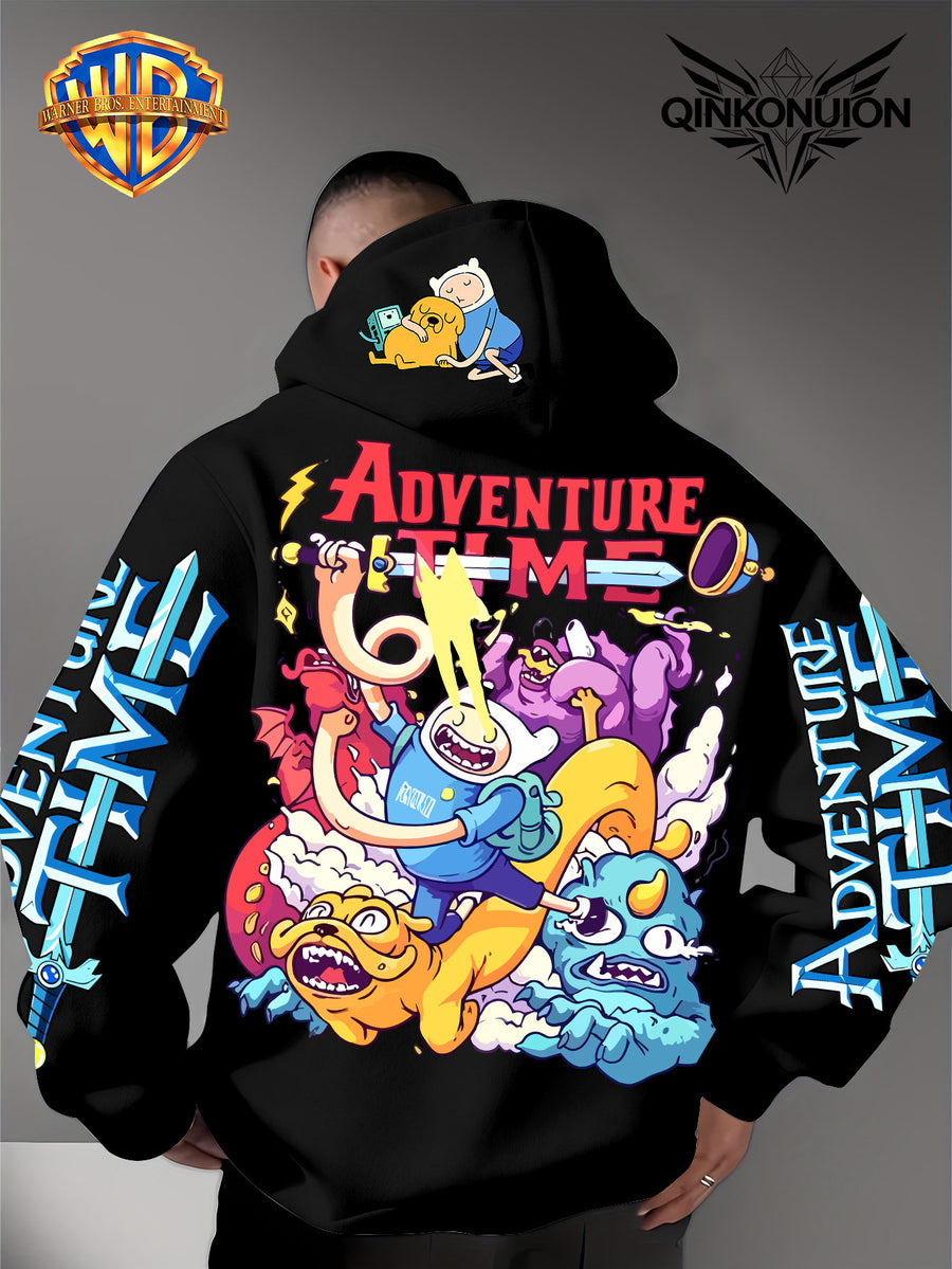 Warner Official Men'S Hoodie, Adventure Treasure Colorful Hot Blood Adventure Trend Printed Design, Machine Washable, Warm And Casual for Autumn And Winter, Daily Drawstring Hoodie, Multi-Functional Sports And Leisure Loose Version - Black