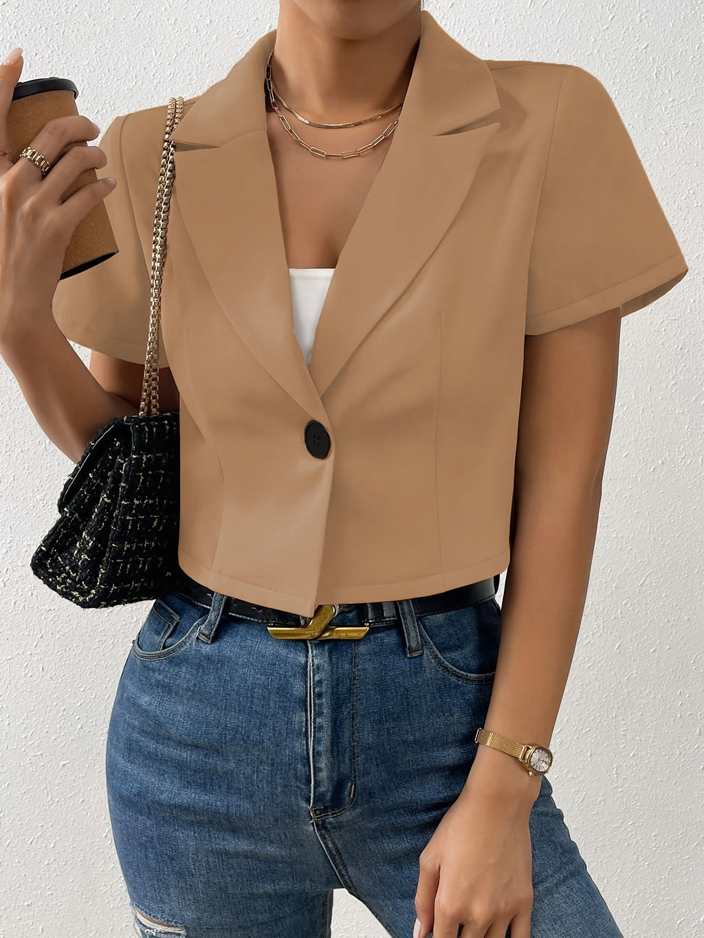 Summer Elegant Casual Easy Women'S Short Sleeve Blazer - Chocolate