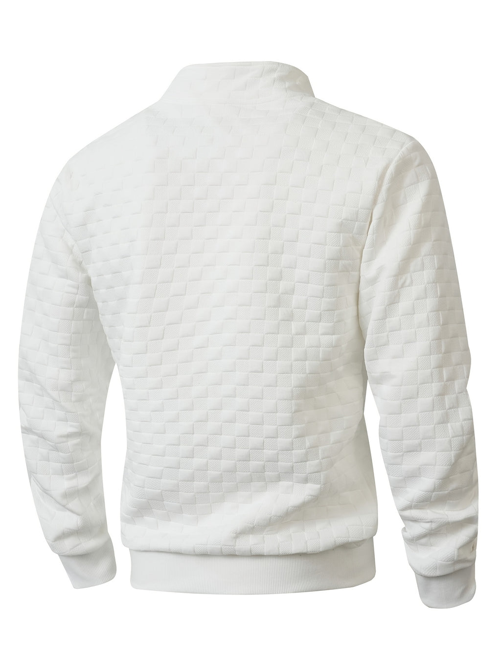 Autumn Men'S Waffle Half-Zip Stand Collar Sweatshirt, Casual Loose Textured Pullover Top Jacket, Gift for Husband Or Father - White