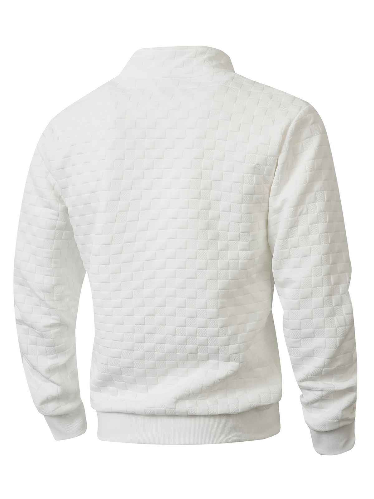 Autumn Men'S Waffle Half-Zip Stand Collar Sweatshirt, Casual Loose Textured Pullover Top Jacket, Gift for Husband Or Father - White