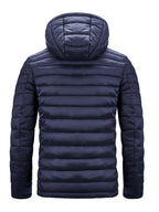 Men's Winter Padded Coat, Hooded Padded Top, Warm Quilted Jacket with Colorful Zipper Pockets - Navy Color