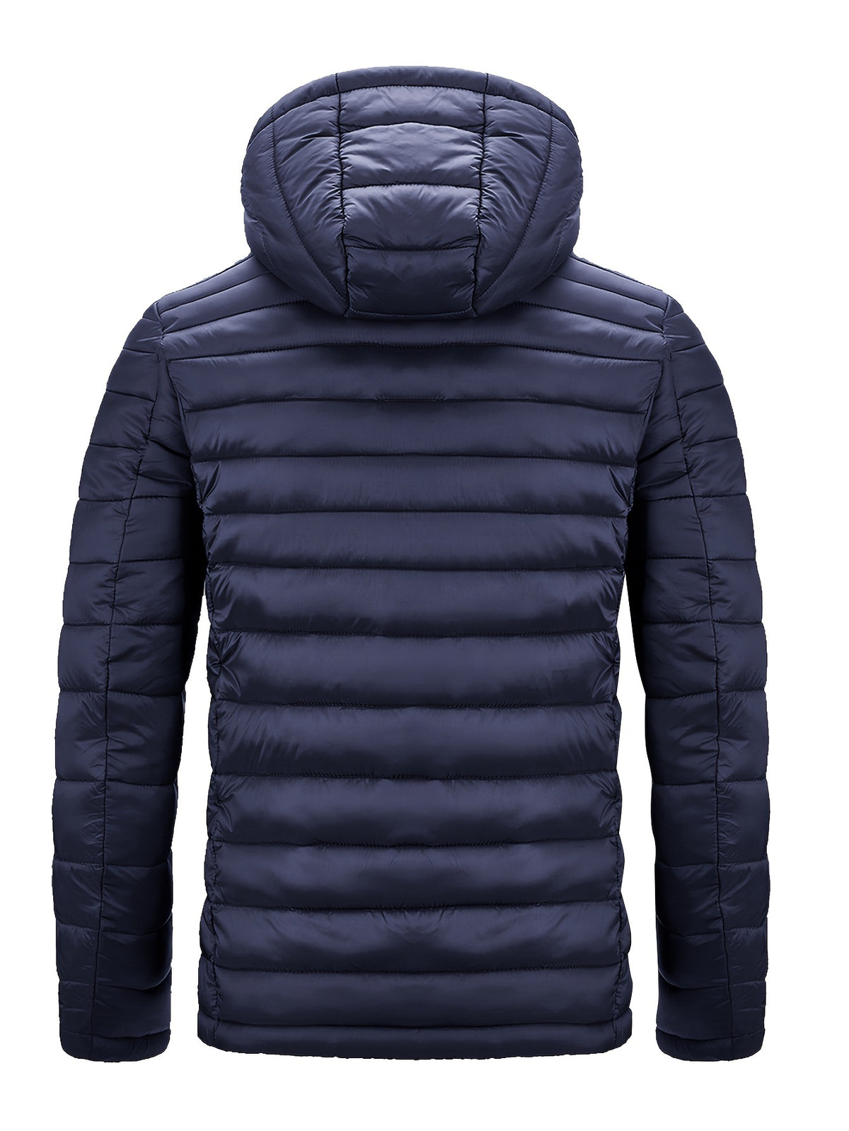 Men's Winter Padded Coat, Hooded Padded Top, Warm Quilted Jacket with Colorful Zipper Pockets - Navy Color