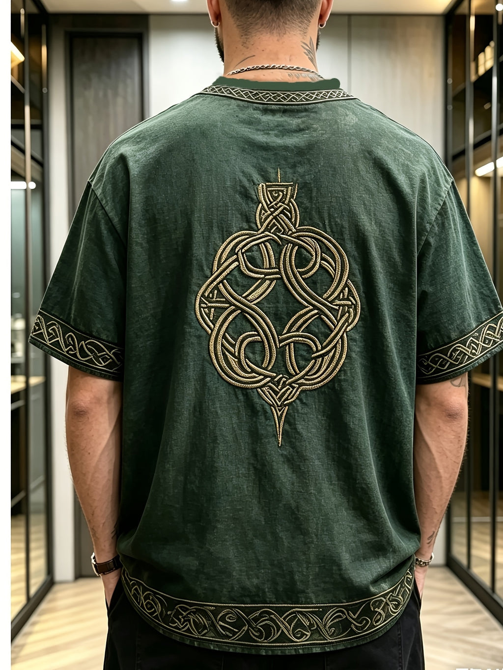 [Print Design - Not Texture] Summer Print Men'S T-Shirt, Men'S Celtic Knot Ethnic Style Print Short Sleeve T-Shirt (Pattern Is Print, Not Embroidered) Retro Tribal Style Round Neck Top, Casual/Cultural Wear, a Perfect Trendy Gift - Mixed colors
