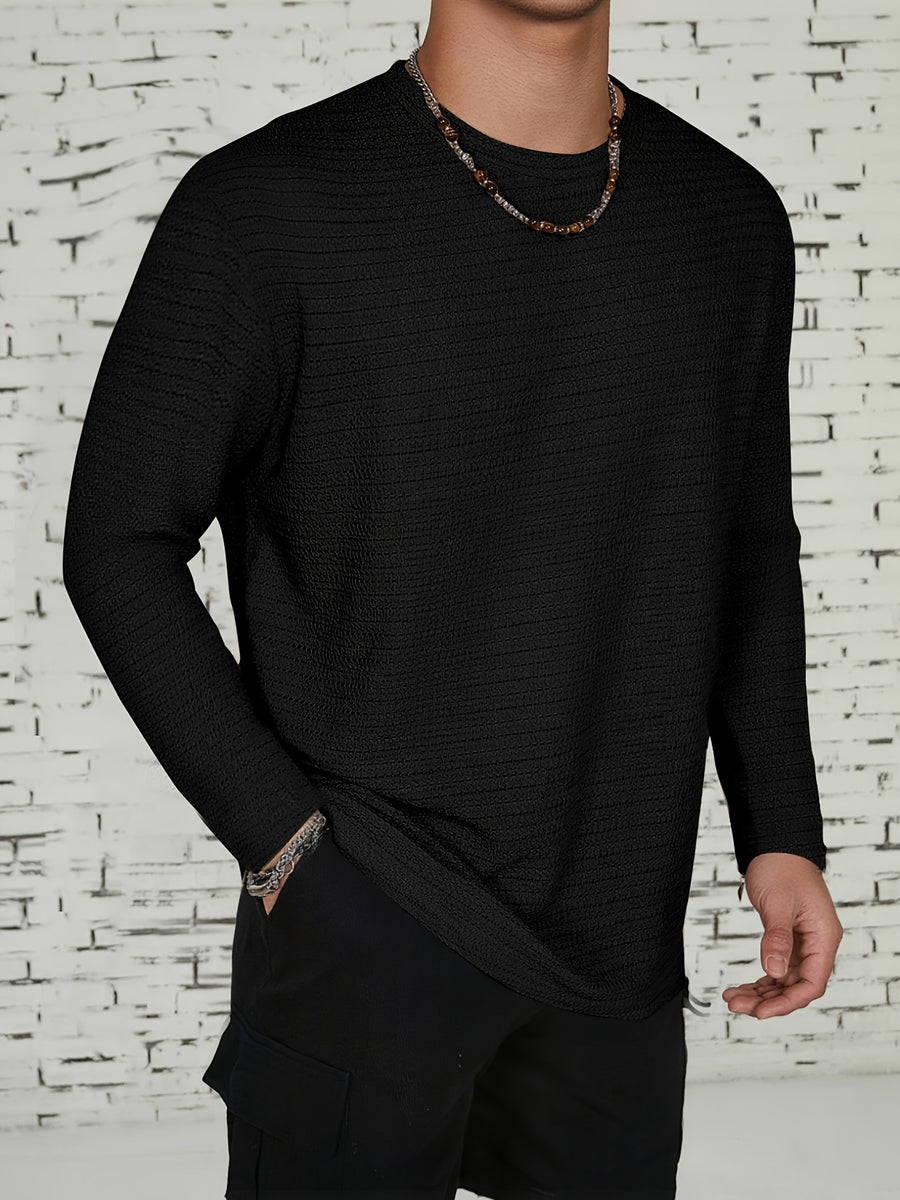 New Trendy Men's Versatile Casual Fashionable Comfortable Cool Skin-Friendly Long-Sleeve T-Shirt - Black