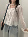Women's Casual Spring/Summer Vintage Round Neck Loose Bubble Sleeve Long Sleeve Shirt Top - White