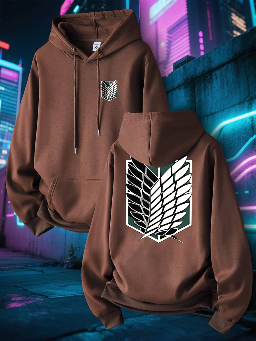 Men's New Trendy Spring/Autumn Hoodie, Casual Daily Comfortable Versatile Drawstring Hooded Sweatshirt, Creative Design, Printed, Front Kangaroo Pocket, Men's Top - Coffee