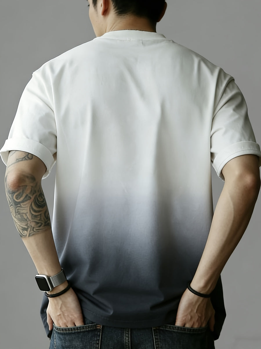 DALUMAN Outdoor Brand Summer Men'S Short Sleeve T-Shirt, Summer Men'S Half Sleeve, Loose Thick Gradient Color T-Shirt, Men'S Drop Shoulder Loose Top, Comfortable Casual Round Neck Short Sleeve Men - Dark Gray