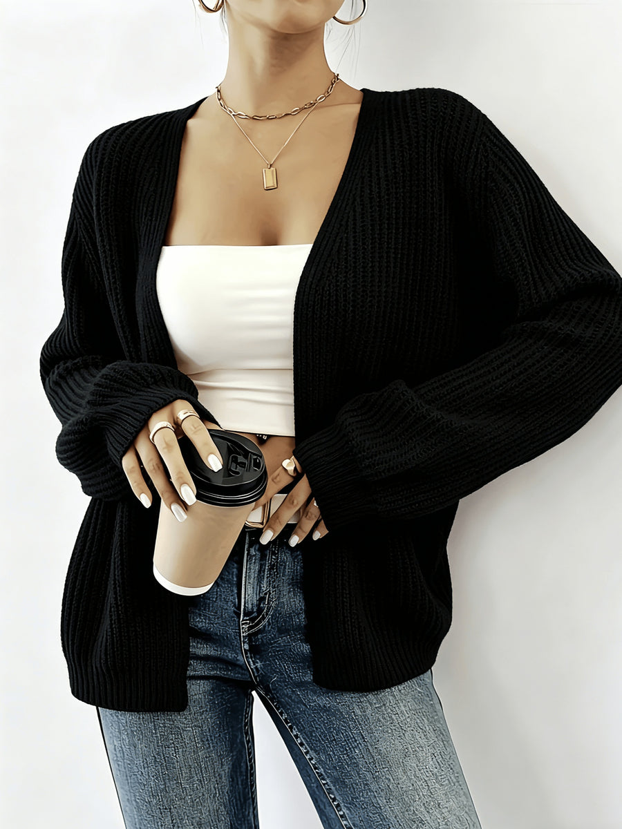Women'S Comfortable And Good-Looking Long V-Neck Cardigan/Clear Texture Sweater/Very Suitable for Women/Spring Autumn Winter Style Sweater Essential for Women This Is a Set of Fashionable And Comfortable Women'S Clothing with Loose Fit And Lantern S - Black