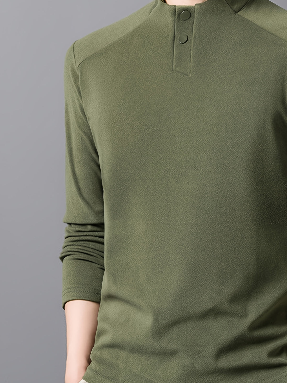 Men's Henley Neck Raglan Sleeve Velvet Long Sleeve Base Layer Shirt, Offers More Layering Than Regular Crew Neck or Half-Zip Collar Styles - SINBOS - Green
