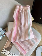 Women'S Multicolor Striped Elastic Waist Wide Leg Straight Casual Trousers LL168 - Mixed colors