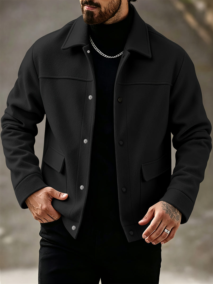 Men's Autumn/Winter Outfit, Loose-Fit Thickened Workwear Jacket, Vintage Lapel Men's Coat - Black