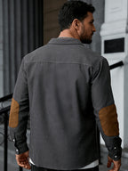 Elegant Men'S Oxford Weave Elbow Patch Shirt - White