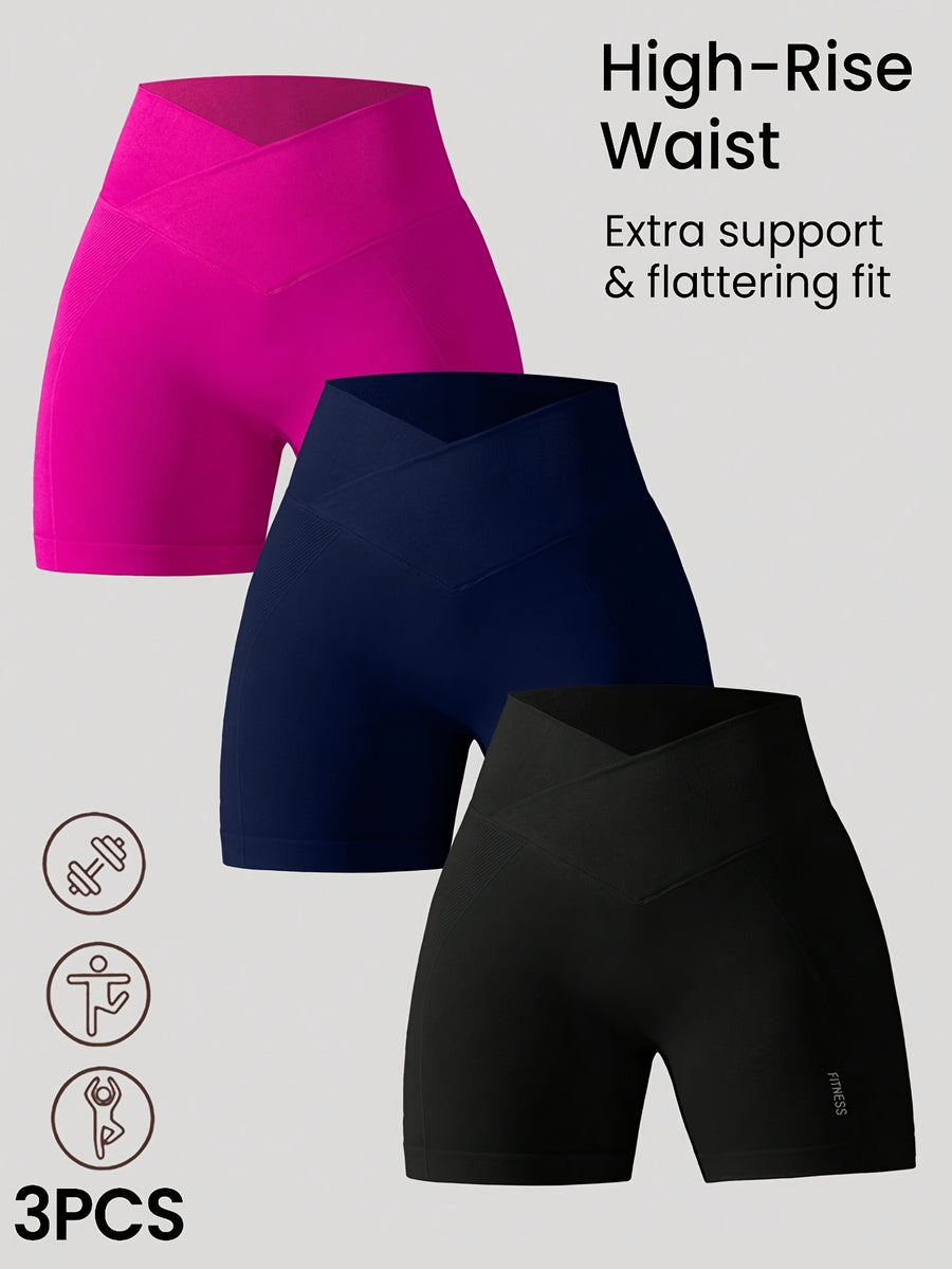 3pcs Set of Women'S New Waist-Cinching Short Shorts, Tummy Control And Butt Lift, Suitable for And - Black + Rose Red + Tibetan Blue