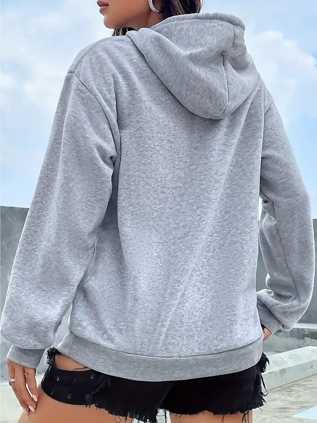 2025 New Women's American Fashion Casual Norwegian Outdoor Letter Print Hoodie with Kangaroo Pocket and Drawstring, 100% Polyester Fabric, Machine Washable, All-Season Y Sweatshirt - Light Grey