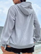 2025 New Women's American Fashion Casual Norwegian Outdoor Letter Print Hoodie with Kangaroo Pocket and Drawstring, 100% Polyester Fabric, Machine Washable, All-Season Y Sweatshirt - Light Grey