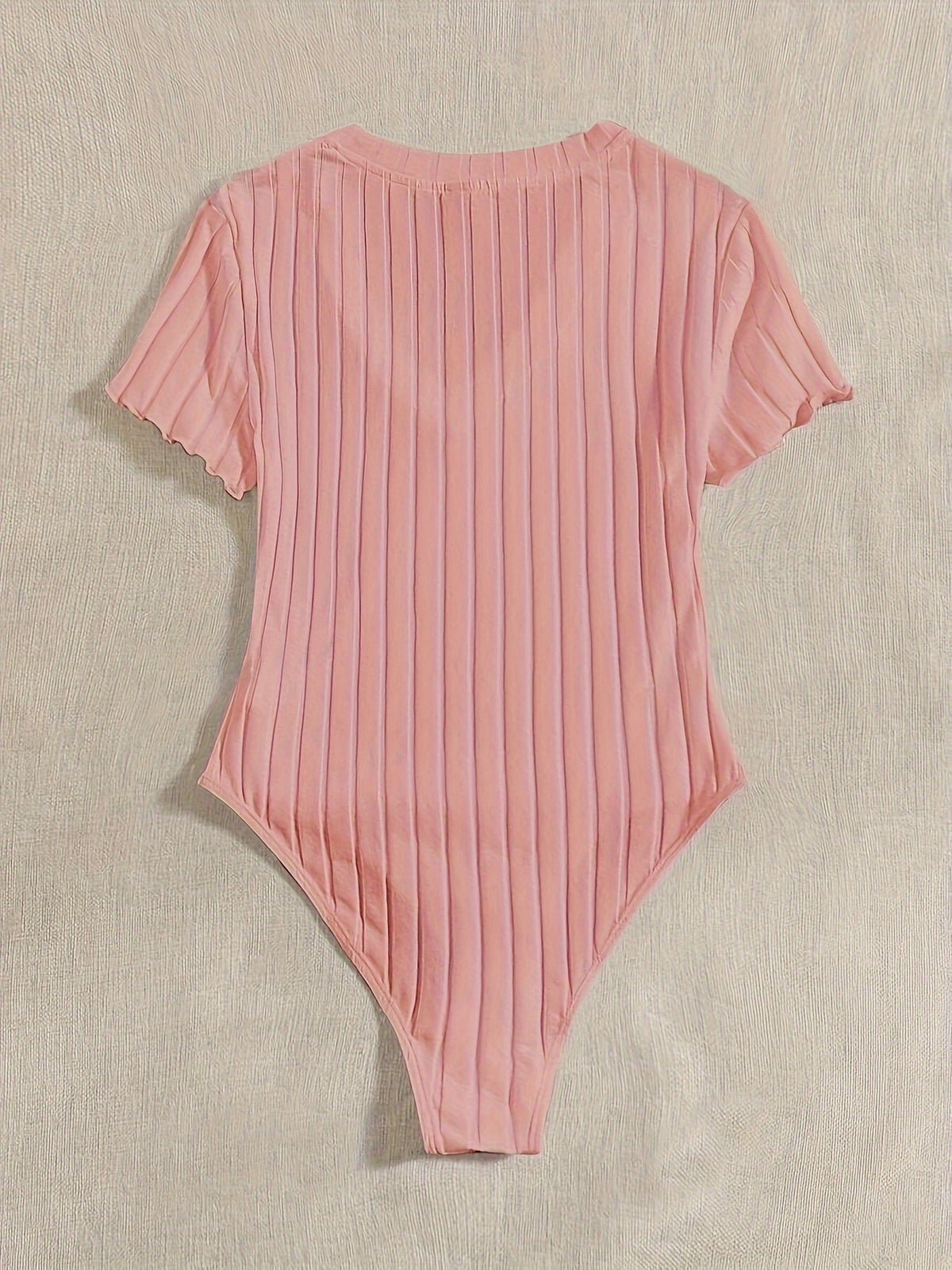 Lettuce Border Ribbed Bodycon Dress - Peach