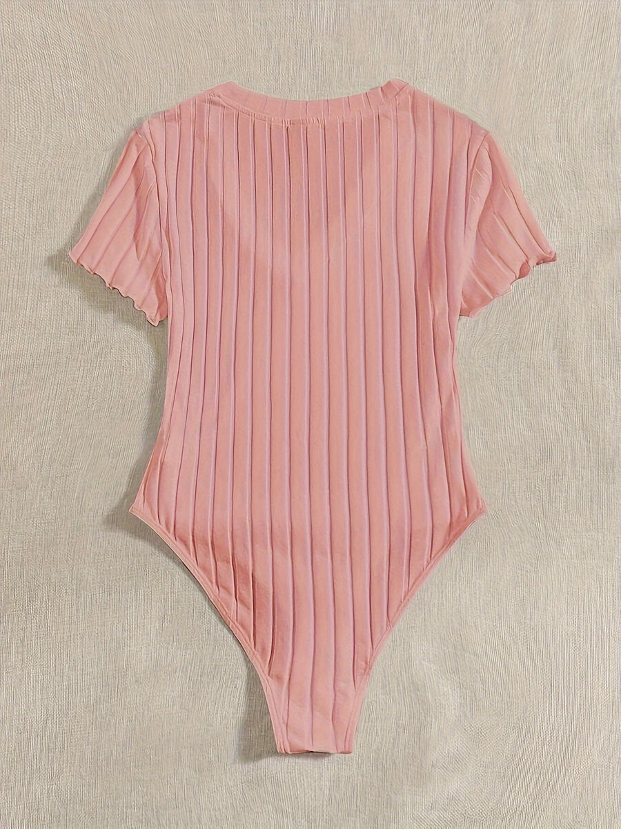 Lettuce Border Ribbed Bodycon Dress - Peach