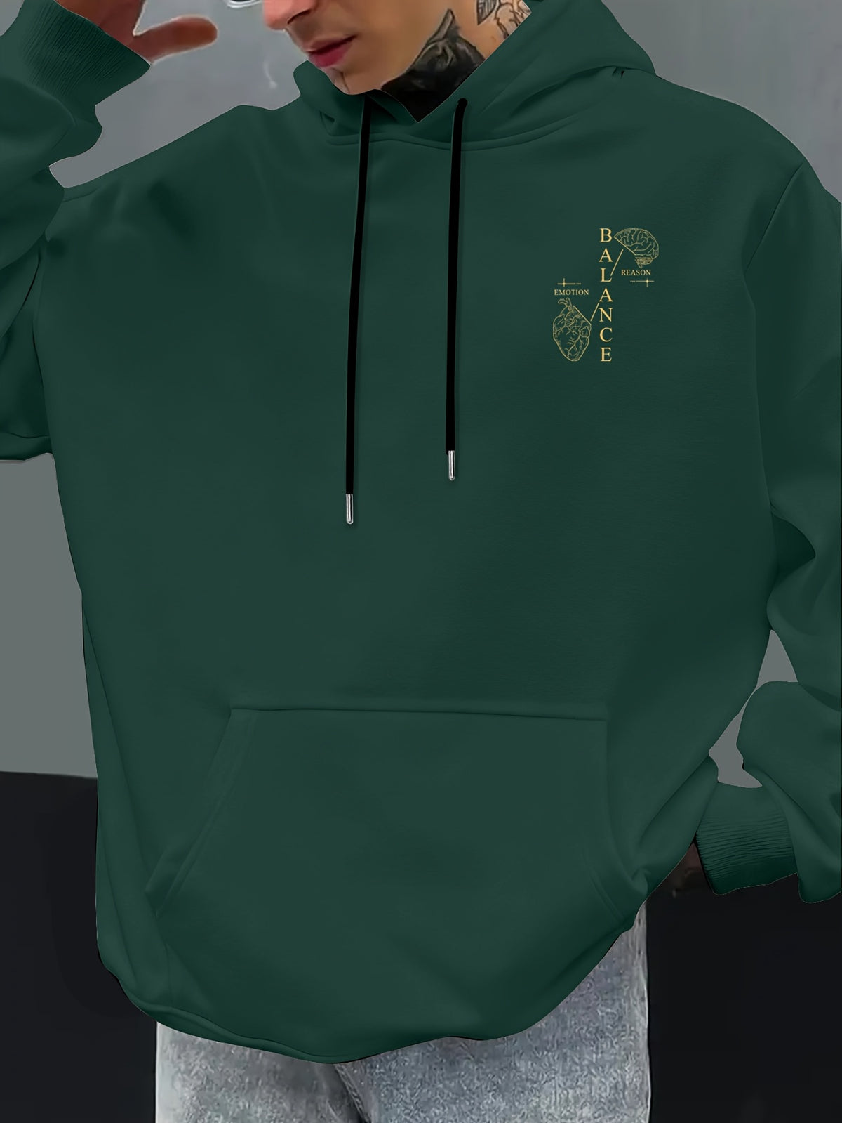 Men'S Autumn Winter Print Hooded Fleece Sweatshirt, Versatile Athletic Casual Loose Hooded Sweater - Green