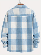 1pc of Plaid Casual Jacket, Casual Sports Jacket, Lapel Button Cardigan Jacket - Blue